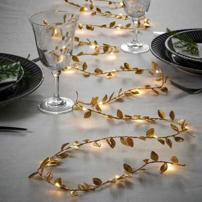 1PC 2M 20LED Golden Tiny Leaves Fairy Light Battery Powerd Led Copper Wire String Lights For Xmas Wedding Forest Table Home Party DIY Christmas Decoration