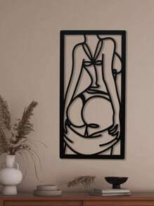 1 件個性化金屬絲藝術畫半遮半露半露翹臀美女家居裝飾 - 黑色 - 查看 7