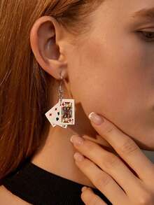 1個創意紙牌垂墜耳環,適用於女士派對、宴會、約會或節日穿戴和送禮