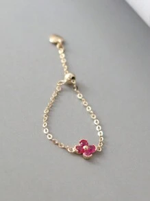 MADEONE 1 pieza Anillo de flor roja ajustable con circonita, joyería de plata de ley 925, regalo de joyería elegante para el Día de San Valentín - flor - Ver 5