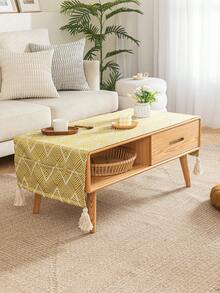 簡約風格有口袋桌布,日式波浪設計,杏黃色,四角流蘇,聚酯材質材質,適合室內使用 - 黃色 - 查看 5