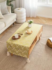 簡約風格有口袋桌布,日式波浪設計,杏黃色,四角流蘇,聚酯材質材質,適合室內使用 - 黃色 - 查看 1