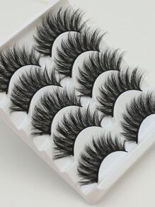5 对俄罗斯条状睫毛蓬松水貂睫毛 3D 假睫毛俄罗斯卷睫毛假睫毛戏剧性凌乱水貂睫毛纤长狐狸眼提升造型睫毛延长套装全睫毛条，延长和丰盈眼角美容化妆 - 黑色 - 查看 8