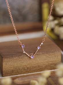 1 件 S925 纯银天然月光石方晶锆石十二宫玫瑰金简约百搭项链，适合日常佩戴或赠送女友、生日、情人节