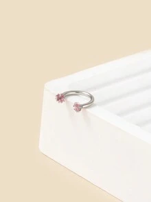 1件时尚迷人简约可爱精致优雅不锈钢立方氧化锆圆形鼻环，适合女性和女孩日常、夜店、派对、生日礼物 - 玫紅色 - 查看 6