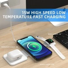 3合1可折疊磁吸式便攜式無線充電座，適用於iPhone 15 14 13 12 Pro Max、Airpods和桌面充電器 - 白色 - 查看 9