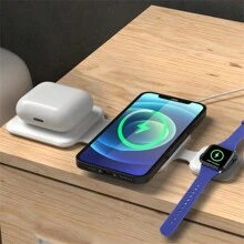 3合1可折疊磁吸式便攜式無線充電座，適用於iPhone 15 14 13 12 Pro Max、Airpods和桌面充電器 - 白色 - 查看 4