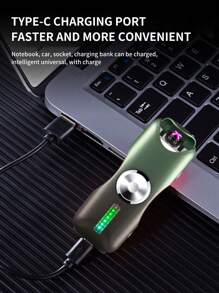 漸變色雙弧陀螺可充電打火機個性彩色燈型usb電子煙打火機配備電量顯示和安全鎖,可充電雙弧燭光打火機,風不燃火靜電臘燭打火機,適用於蠟燭,燒烤和露營 - 黑色 - 查看 3