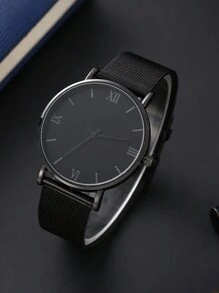 1pc Men's Stainless Steel Mesh Strap Fashion Business Calendar Quartz Watch Suitable For Daily Decoration As A Gift For Students Returning To School