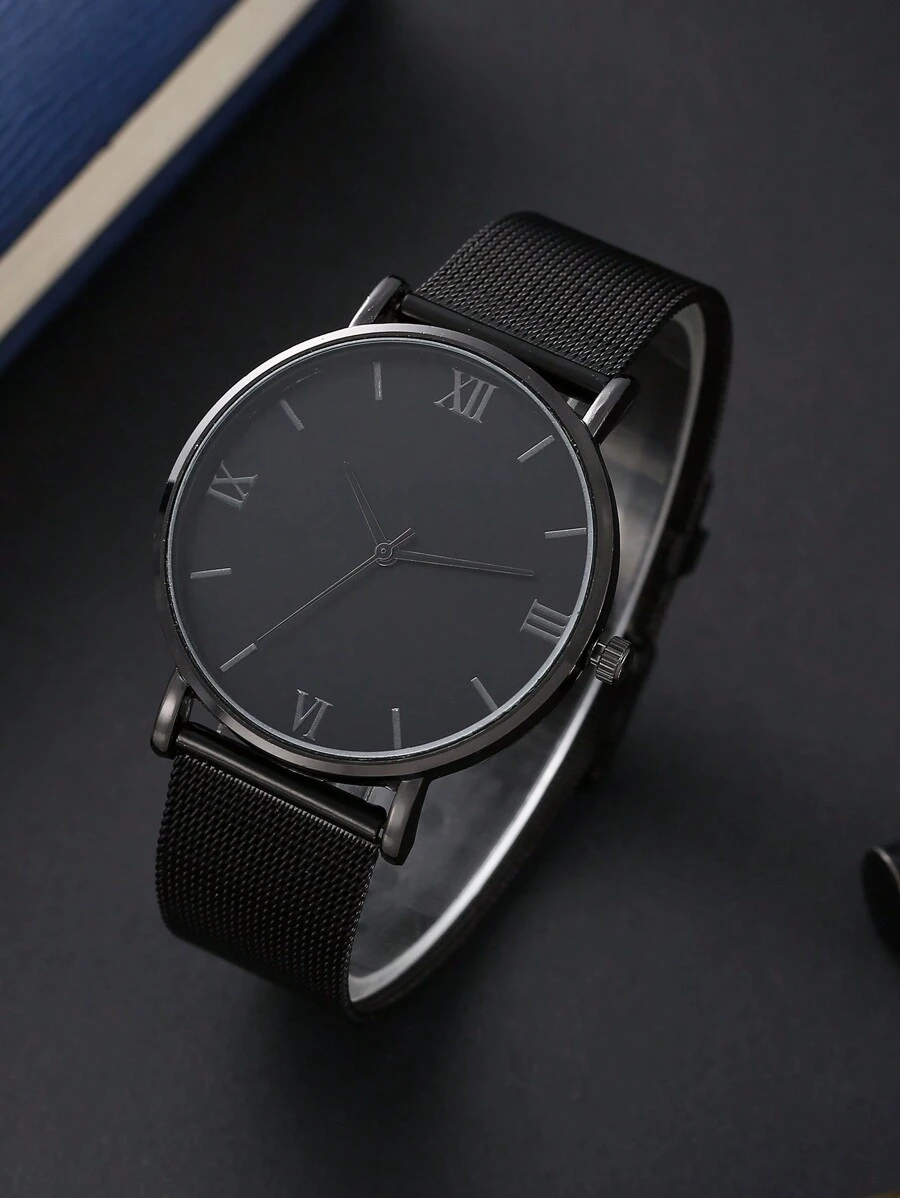 1pc Men's Stainless Steel Mesh Strap Fashion Business Calendar Quartz Watch Suitable For Daily Decoration As A Gift For Students Returning To School