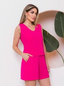 Women Two-piece Outfits - Hot Pink - View 4
