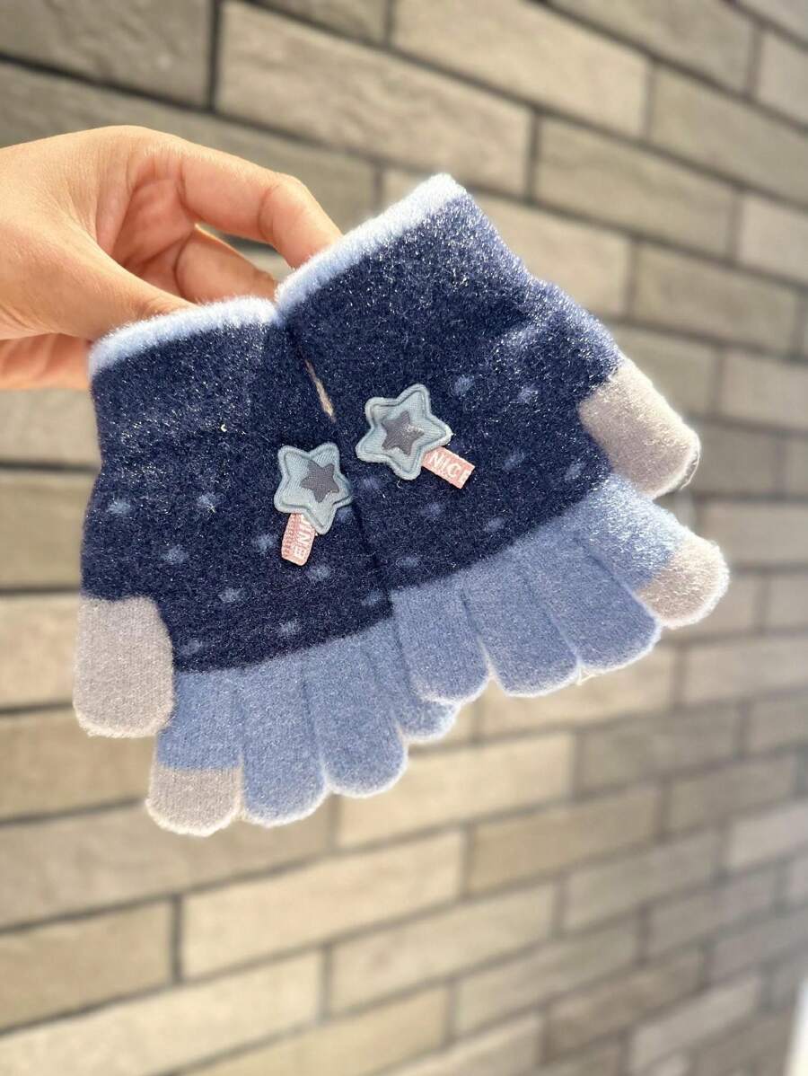 Trẻ em Găng tay Con trai Năm Ngón tay Mùa Đông Thời trang Đã chia ra Ngón tay Găng tay Đối với 1-4 Già Trẻ em - Màu xanh hải quân - Xem 1