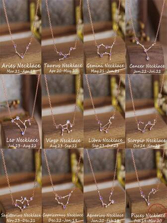 1 件 S925 纯银天然月光石方晶锆石十二宫玫瑰金简约百搭项链，适合日常佩戴或赠送女友、生日、情人节