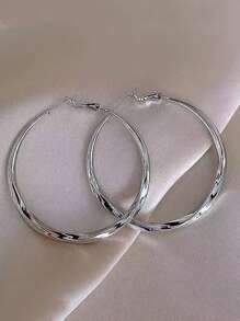 Fashionable Silver Tone Hoop Earrings - Silver - View 3