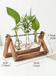 1入組桌上玻璃盆栽墊底傳播站水培植物花瓶,木質架,植物玻璃花盆,辦公室家居裝飾,房間裝飾 - 卡其色 - 查看 5
