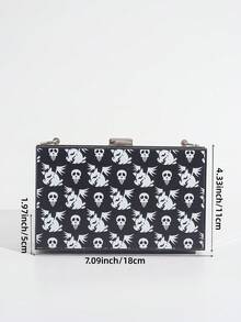 Ladies' Skull Pattern Halloween Evening Clutch - Black and White - View 3