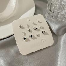 6 Pairs/set Crystal Heart & Butterfly Design Stud Earrings For Women For Party or Daily - Baby Blue - View 4