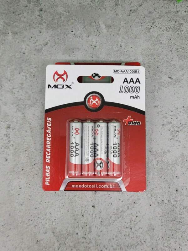 KIT PILHA PALITO MOX DOTCELL RECARREGÁVEL AAA 1000MaH 1.2V