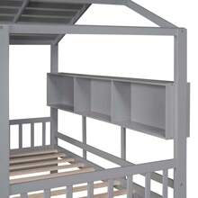 Wooden Twin Size House Bed With 2 Drawers,Kids Bed With Storage Shelf, Gray - Grey - View 12