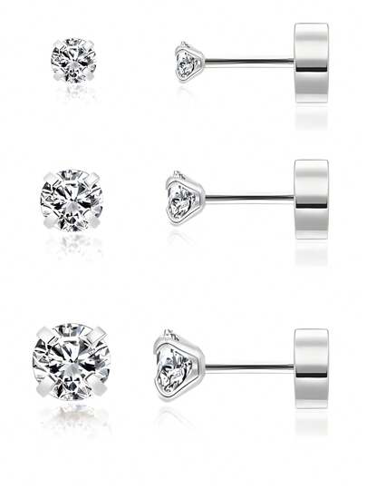 6 件/包 18K 镀金和镀银螺旋鼻/螺旋耳钉，带方晶锆石装饰，2-3-4 毫米，适合日常佩戴、情人节礼物、狂欢节、母亲节情人节