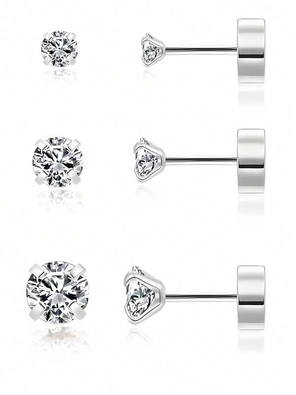 6pcs/Pack 18K Gold & Silver Plated Spiral Nose/Helix Stud With Cubic Zirconia Decor, 2-3-4mm, Suitable For Daily Wear, Valentine Gift, Carnival, Mother's Day Valentines