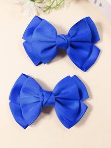 2pcs Girls' Blue Double-layer Butterfly Hair Clips For All Ages - Blue - View 3