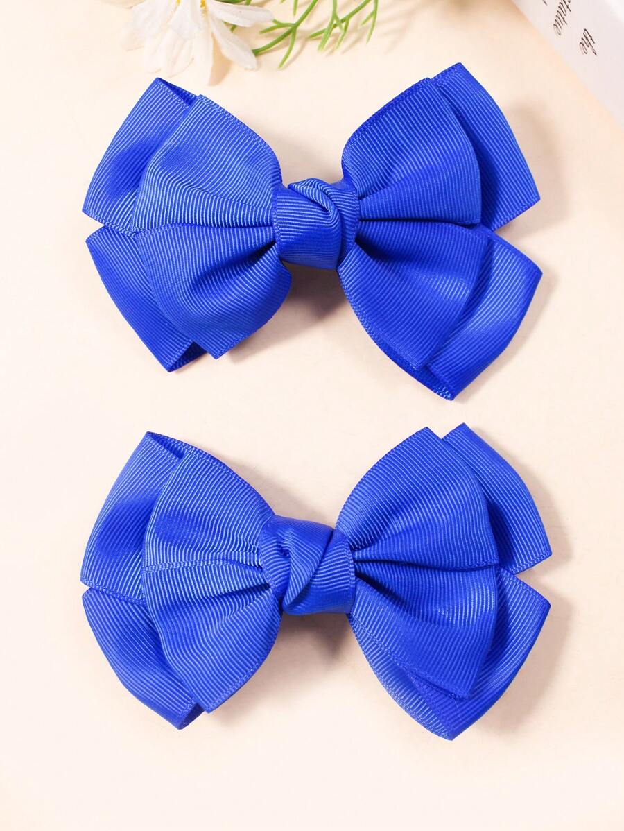 2pcs Girls' Blue Double-layer Butterfly Hair Clips For All Ages - Blue - View 1