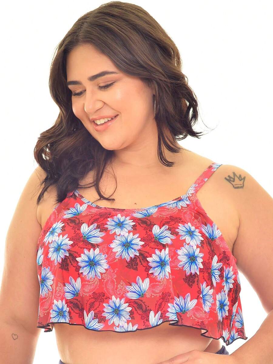 Plus Size Bikini Tops - Đỏ và trắng - Xem 1
