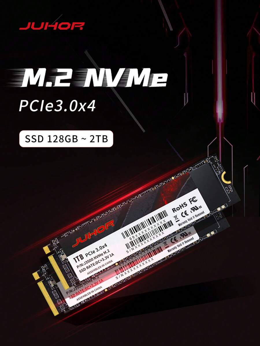 JUHOR 256GB 512GB 1TB 2TB SSD 硬盤，M.2 NVMe PCIE3.0 SSD 內置硬盤適用於筆記本電腦台式機，高達 3100MB/s - 黑色 - 查看 1