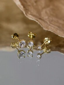 SereneSpark 3pcs S925 Sterling Silver Petite Colorful Crystal Stud Earrings, Unisex, Suitable For Party Wear, Exquisite Jewelry - Gold - View 9