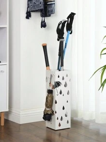 SONGMICS Paragüero de Metal, Soporte de Paraguas, con Bandeja de Goteo y 4 Ganchos, 15,5 x 15,5 x 49 cm, Blanco - Blanco - Ver 8