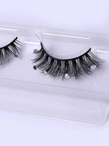1pair 8-16mm Full Length Rhinestone & Sparkle Flared False Eyelashes, Use For Various Occasions - Black - View 2
