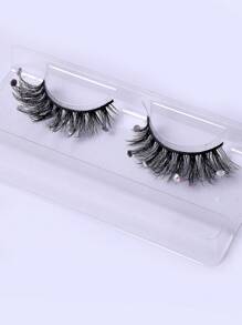 1pair 8-16mm Full Length Rhinestone & Sparkle Flared False Eyelashes, Use For Various Occasions - Black - View 4