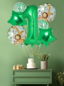 8 pièces Ballons numéro un d'animaux de la jungle, décorations pour fête d'anniversaire à thème, ensemble de ballons en forme de confettis d'étoile pour baby shower "Wild One", décoration pour 1er anniversaire, cadeau d'anniversaire