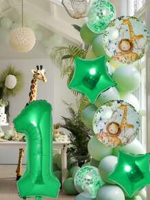 8 pièces Ballons numéro un d'animaux de la jungle, décorations pour fête d'anniversaire à thème, ensemble de ballons en forme de confettis d'étoile pour baby shower "Wild One", décoration pour 1er anniversaire, cadeau d'anniversaire