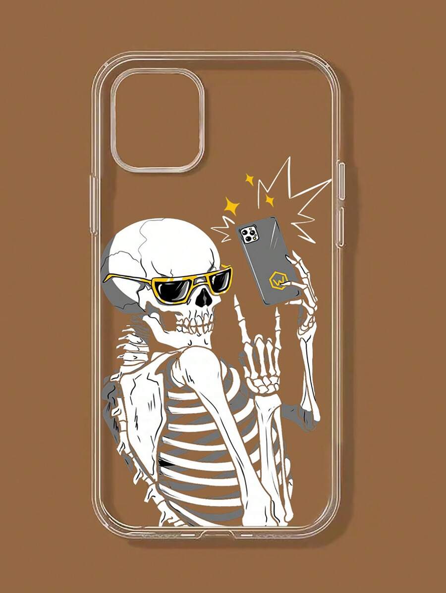 1入組有趣的骷髏設計透明手機殼,適用於蘋果型號 - 彩色 - 查看 1