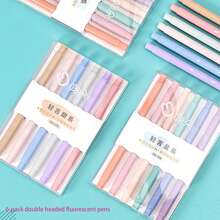 6pcs Double-ended Highlighter Pen For Journaling And Note Taking, Fluorescent Marker Pens - Pink - View 2