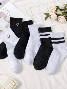 6雙不分男女運動風中筒襪 - 黑與白 - 查看 2