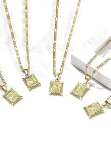 Collar colgante con inicial para mujeres y hombres, collar con monograma de letra mayúscula cuadrada, collar con cadena de con alfabeto de A a Z para mujeres y hombres