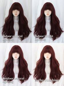 1 peluca roja larga y rizada de fibra sintética resistente al calor, postizo de 28 pulgadas de largo, natural y realista para uso diario - Burdeos - Ver 10