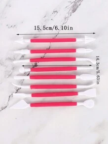 SikeSike 8件套蛋糕装饰工具，包括饼干模具、棉花糖雕刻刷和造型工具，用于DIY蛋糕糖霜装饰 - 玫紅色 - View 2