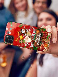 1入組紅色聖誕主題手機殼，搭配「聖誕快樂」字樣；防摔、防刮、軟Tpu邊緣緩衝、減震、全覆蓋鏡片；相容於 Iphone、三星、小米、Redmi、Oppo、Oneplus - 彩色 - 查看 3