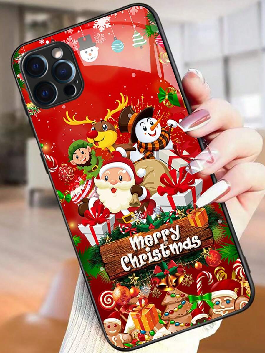1入組紅色聖誕主題手機殼，搭配「聖誕快樂」字樣；防摔、防刮、軟Tpu邊緣緩衝、減震、全覆蓋鏡片；相容於 Iphone、三星、小米、Redmi、Oppo、Oneplus - 彩色 - 查看 1