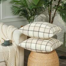 1入組格紋亞麻水牛圖案裝飾枕套(不含填充),方格枕套的素雅復古風格,適合於室內家居軟裝,臥室、沙發、休閒起居、汽車客廳、辦公室、旅行、咖啡休閒等各個場所使用。