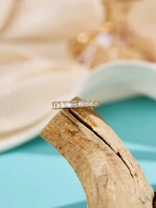 Nooxian 1pc Micro Pave Cubic Zirconia Ring - Yellow Gold - View 6
