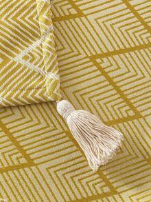 簡約風格有口袋桌布,日式波浪設計,杏黃色,四角流蘇,聚酯材質材質,適合室內使用 - 黃色 - 查看 8
