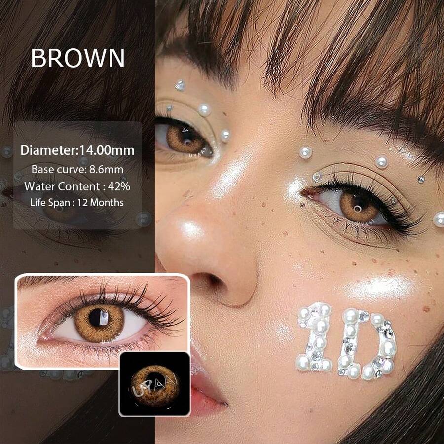 1 对 UYAAI-Vika Tricolor|Wildness|Wildcat 系列彩色一次性隐形眼镜，一年一次 - 野貓棕色 - 查看 1