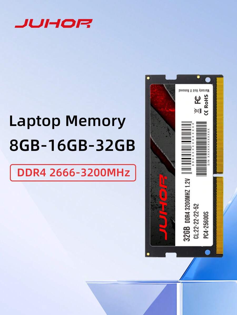 Juhor筆記型電腦記憶體ram 8gb 16gb 32gb Ddr4 2666mhz 3200mhz筆記型電腦內存sodimm Memoria - 黑色 - 查看 1