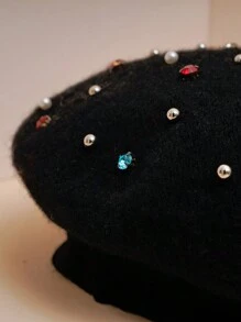 1pc Unisex Y2k Style Colorful Rhinestone Beret Cap Suitable For Outdoor Leisure, Daily Commute, And Versatile Fashion, Coffee Color - Coffee Brown - View 2