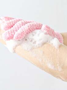 1 pieza Guante de baño exfoliante de unicolor simple, bolsa, organizador, almacenamiento, pasadores de pelo - Rosa - Ver 2